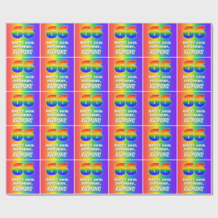 Papel De Regalo 66º cumpleaños: Patrón arcoiris colorido y dive