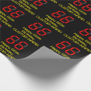 Papel De Regalo 66º cumpleaños: Red Digital Clock Style "66" + Nom
