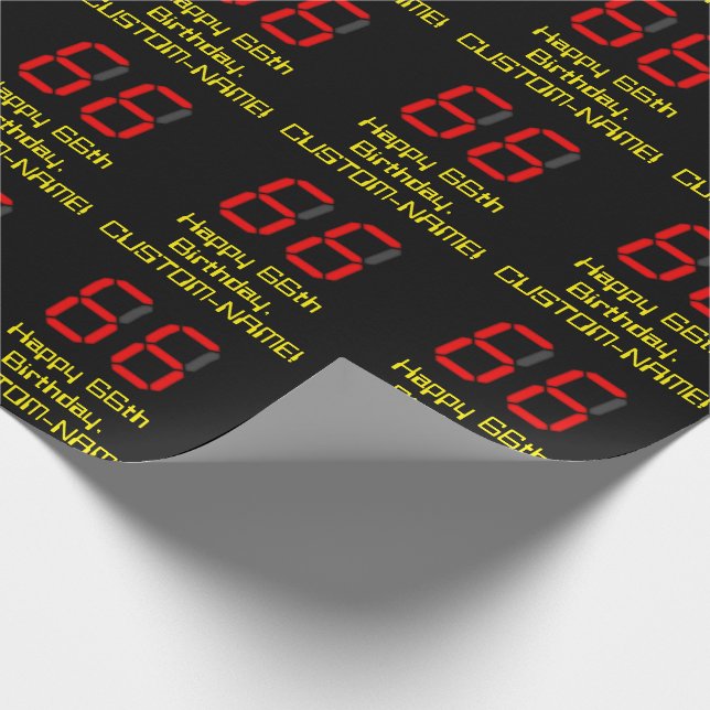 Papel De Regalo 66º cumpleaños: Red Digital Clock Style "66" + Nom (Esquina)