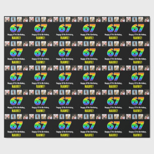 Papel De Regalo 67º cumpleaños: Arcoiris "67"; fotos y nombre de P