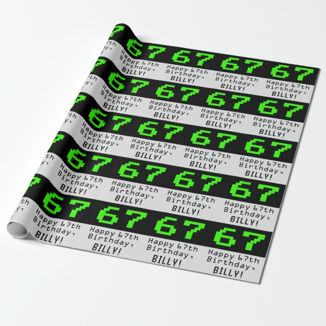 Papel De Regalo 67º cumpleaños - Nerdy / Geeky Style "67" y nombre (Desenrollado)