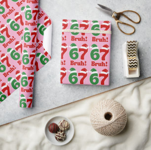 Papel De Regalo 67 Bruh divertido sombrero de Santa rojo y verde d