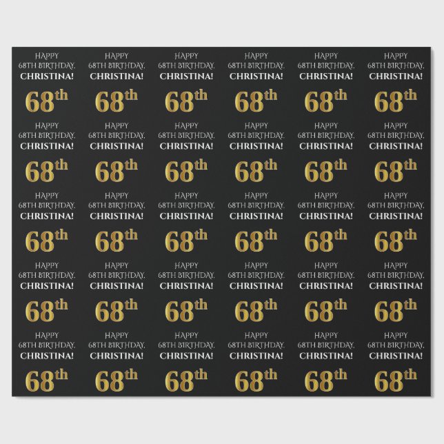 Papel De Regalo 68º cumpleaños: Elegante, negro, falso dorado look (Superficie plana)