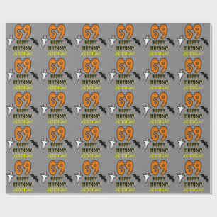 Papel De Regalo 69.º cumpleaños: Temática de Halloween espeluznant