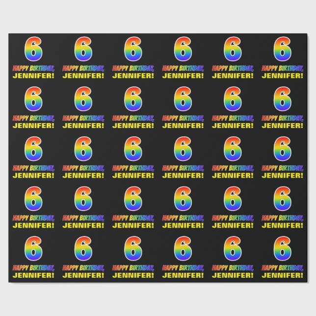 Papel De Regalo 6.º cumpleaños: audaz, divertido, simple, arcoiris (Costura)