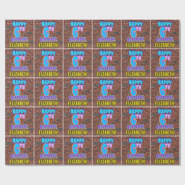 Papel De Regalo 6.º cumpleaños: Diversión, graffiti urbano inspira (Superficie plana)