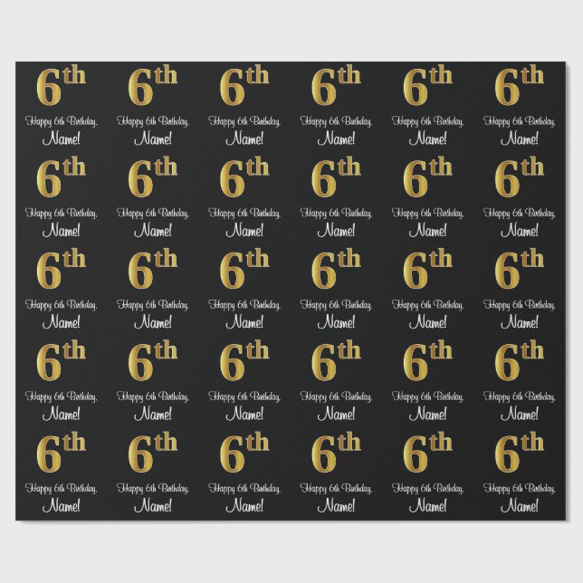 Papel De Regalo 6.º Cumpleaños: Elegante y lujoso Faux Gold Look # (Superficie plana)