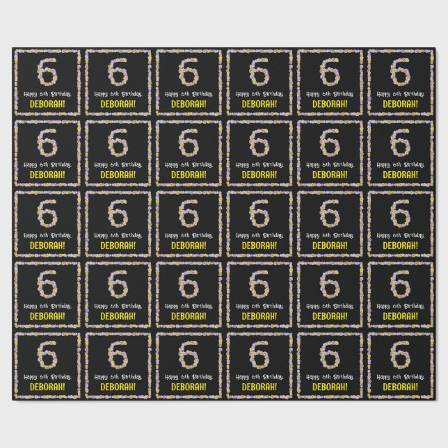 Papel De Regalo 6.º cumpleaños: Flores florales, nombre personaliz (Costura)