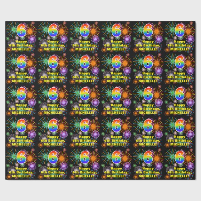 Papel De Regalo 6.º cumpleaños: Fuegos artificiales divertidos, as (Costura)