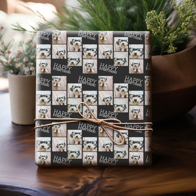 Papel De Regalo 6 Fotografía Happy Everything Minimal blanco (Personalized Photo Wrapping Paper)