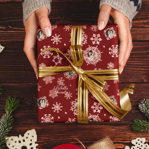 Papel De Regalo 6 Personalizado Rosa  Oro Purpurina Snowflakes Reg