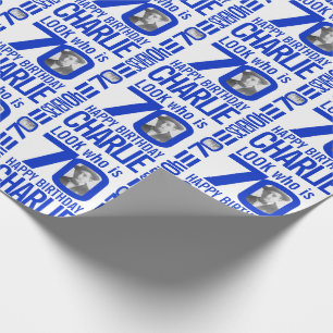 Papel De Regalo 70º cumpleaños color azul 70 foto y nombre perso