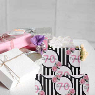 Papel De Regalo 70 años moda rosas rosas rosas negras rayas blanca