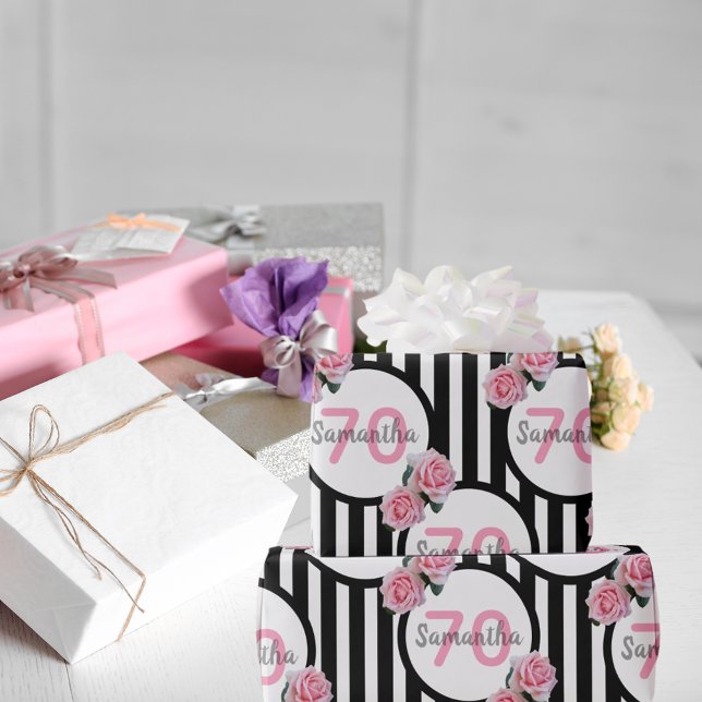 Papel De Regalo 70 años moda rosas rosas rosas negras rayas blanca (Subido por el creador)