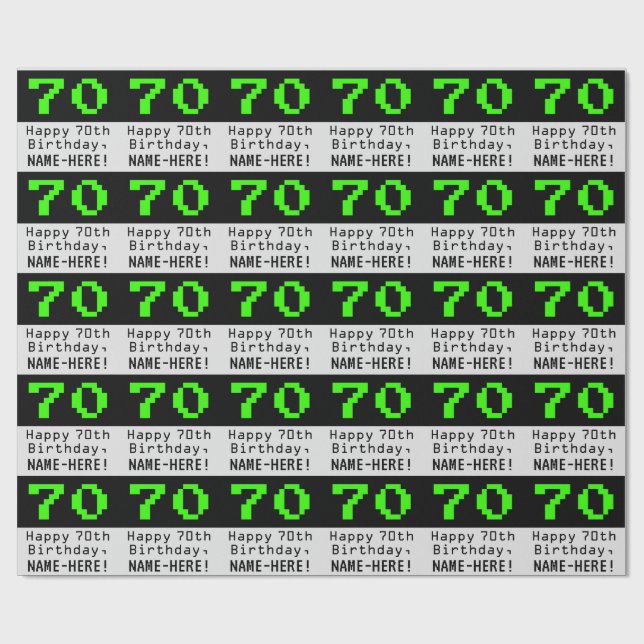 Papel De Regalo 70 cumpleaños - Nerdy / Geeky Style "70" y nombre (Superficie plana)