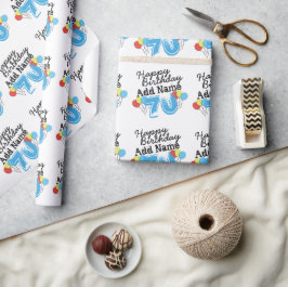 Papel De Regalo 70 cumpleaños personalizado Añadir nombre azul