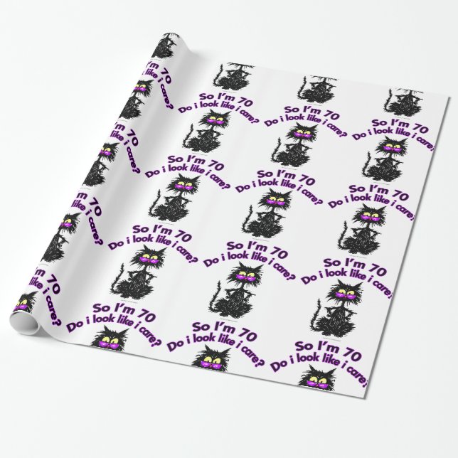 Papel De Regalo 70.o Regalos del gato del cumpleaños (Desenrollado)