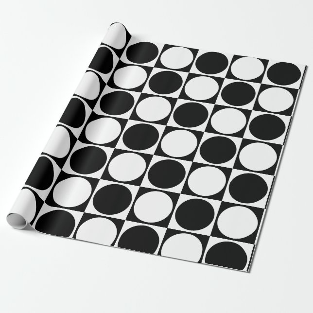 Papel De Regalo 70s Checks and Circles Black and White (Desenrollado)
