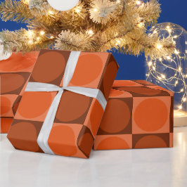 Papel De Regalo 70s Checks and Circles Flame Orange
