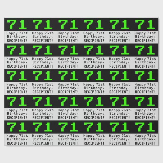 Papel De Regalo 71º cumpleaños - Nerdy / Geeky Style "71" y nombre (Superficie plana)
