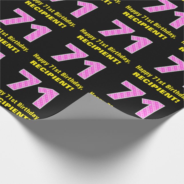 Papel De Regalo 71 Aniversario: Bandas y corazones rosados "71" +  (Esquina)