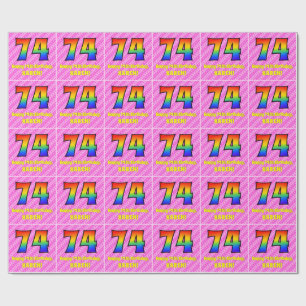 Papel De Regalo 74º cumpleaños: Rayas y corazones rosados, arcoiri