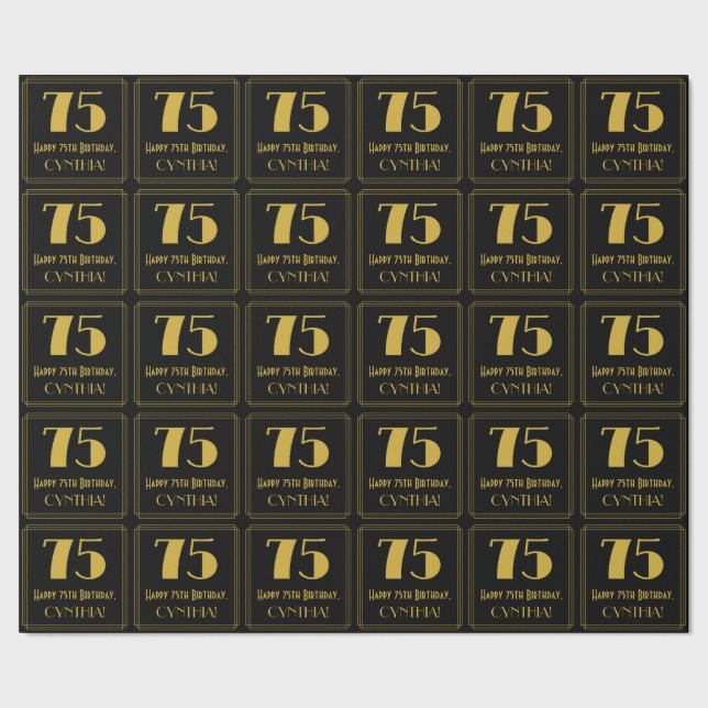 Papel De Regalo 75º cumpleaños ~ Art Deco Inspirado Aspecto "75",  (Costura)