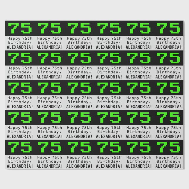 Papel De Regalo 75º cumpleaños - Nerdy / Geeky Style "75" y nombre (Superficie plana)