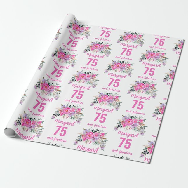 Papel De Regalo 75.ª floral rosa (Desenrollado)