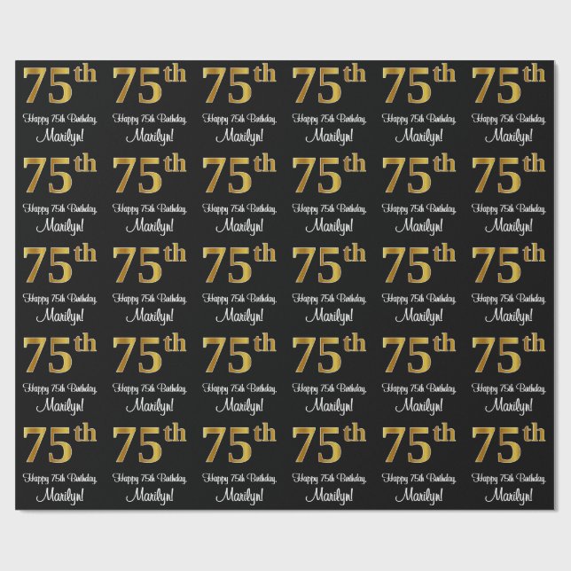 Papel De Regalo 75 Aniversario de la fecha: Elegante y lujoso Faux (Superficie plana)