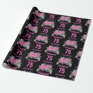 Papel De Regalo 75 años negro rosa floral