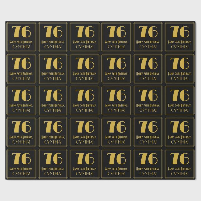 Papel De Regalo 76º cumpleaños ~ Art Deco Inspirado Aspecto "76",  (Costura)