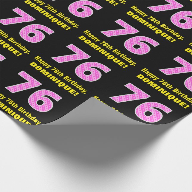 Papel De Regalo 76 Aniversario: Corazones y franjas rosadas "76" + (Esquina)