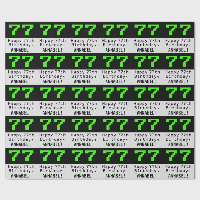 Papel De Regalo 77º cumpleaños - Nerdy / Geeky Style "77" y nombre (Superficie plana)