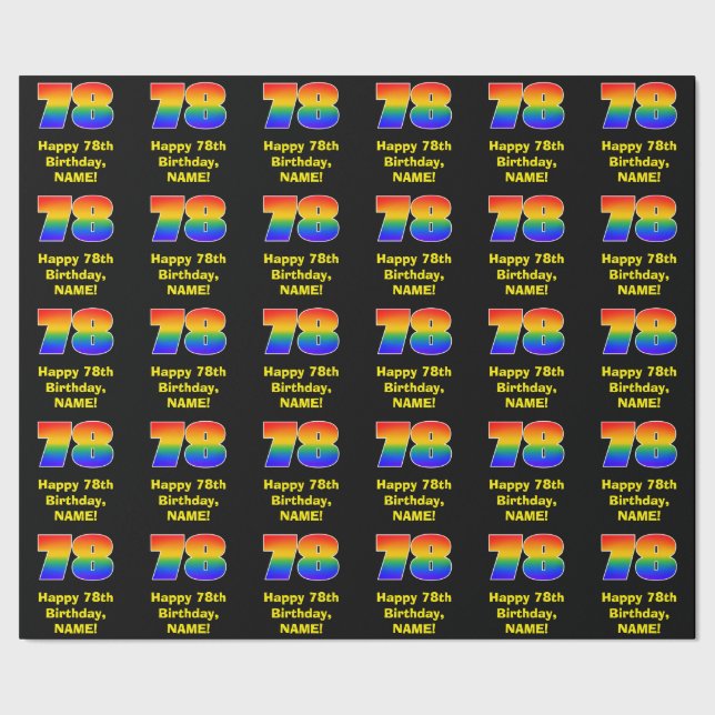 Papel De Regalo 78º cumpleaños: Inspirado arcoiris divertido y col (Costura)