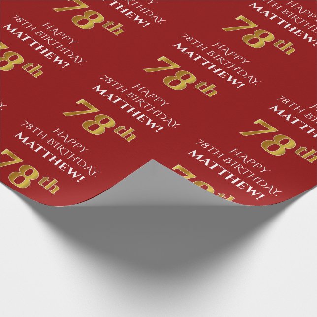 Papel De Regalo 78 Aniversario: Elegante, Rojo, Faux Gold Look (Esquina)