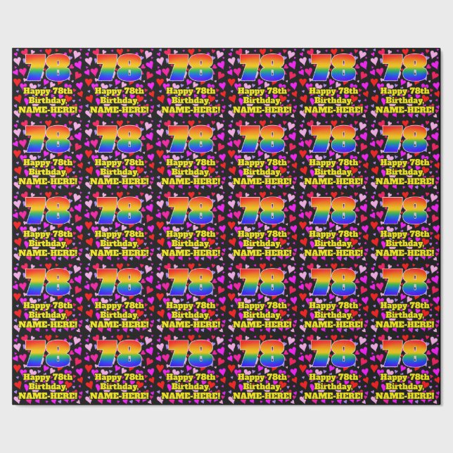 Papel De Regalo 78th Birthday: Loving Hearts Pattern, Rainbow # 78 (Costura)