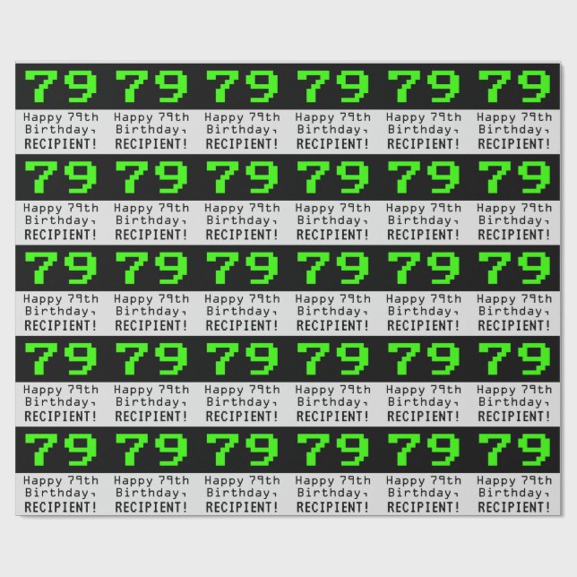 Papel De Regalo 79º cumpleaños - Nerdy / Geeky Style "79" y nombre (Superficie plana)
