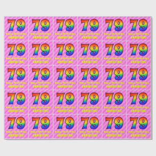 Papel De Regalo 79º cumpleaños: Rayas y corazones rosados, arcoiri