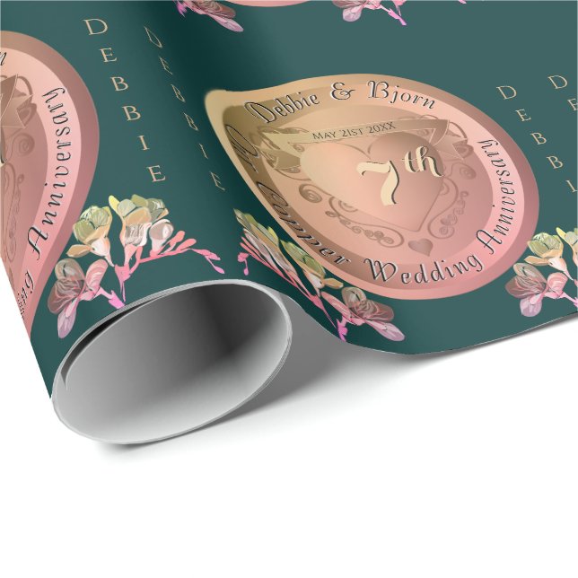 Papel De Regalo 7.º aniversario del Boda de la medalla de cobre Fr (Esquina del rollo)