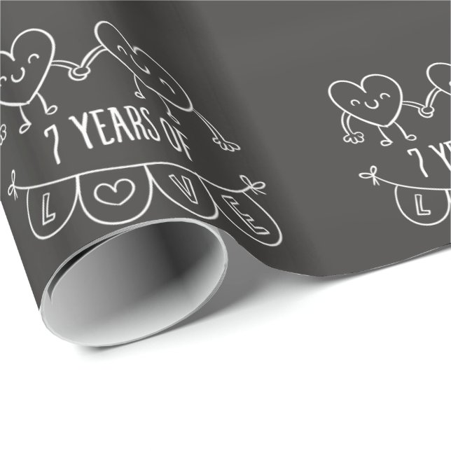 Papel De Regalo 7.º Aniversario Gift Chalk Hearts (Esquina del rollo)