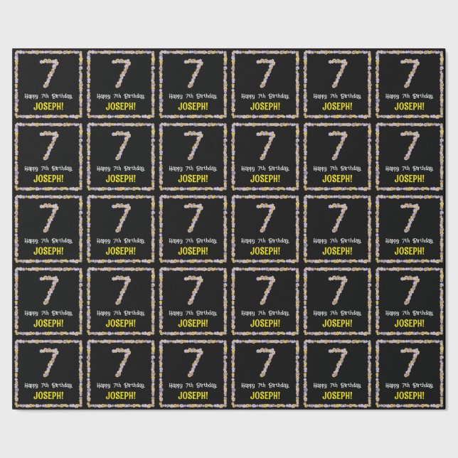 Papel De Regalo 7.º cumpleaños: número de flores florales, nombre  (Costura)