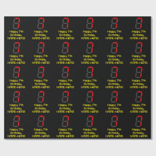 Papel De Regalo 7.º cumpleaños: Red Digital Clock Style "7" + Nomb