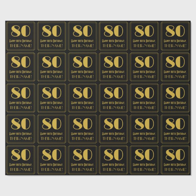 Papel De Regalo 80.º cumpleaños ~ Art Deco Inspirado Aspecto "80", (Costura)