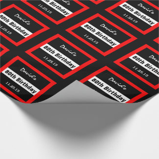Papel De Regalo 80.º cumpleaños negro con Personalizado de marco r