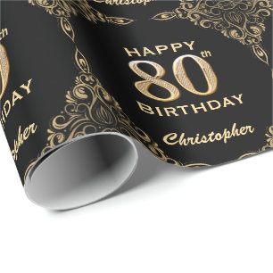 Papel De Regalo 80.º marco Purpurina negro y dorado
