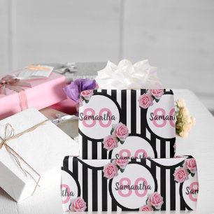 Papel De Regalo 80 cumpleaños moda rosas rosas rosas negras rayas