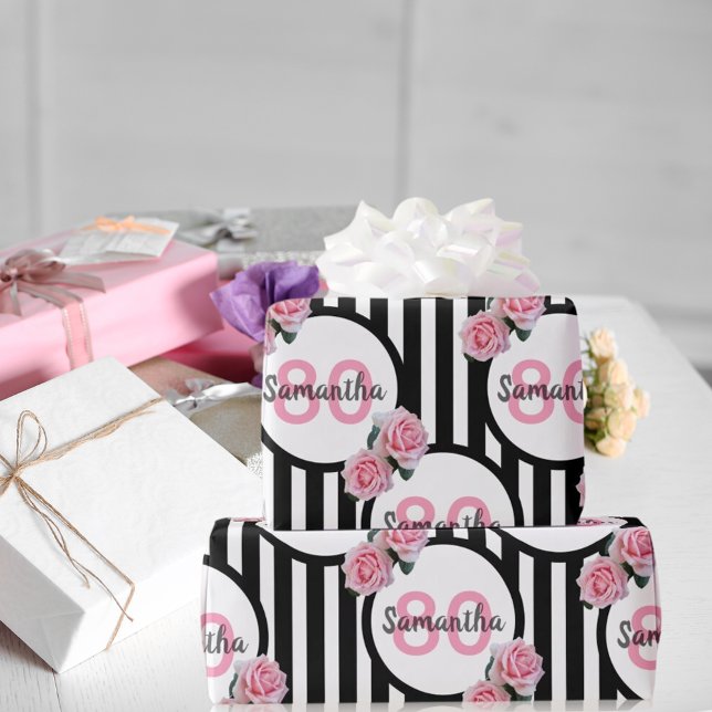 Papel De Regalo 80 cumpleaños moda rosas rosas rosas negras rayas  (Subido por el creador)