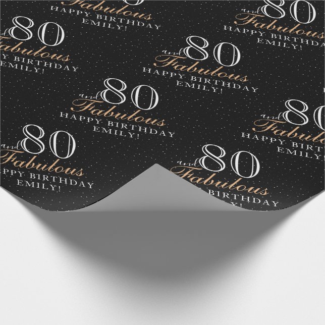 Papel De Regalo 80 y fabuloso elegante negro 80 cumpleaños (Esquina)