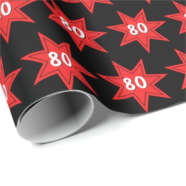 Papel De Regalo 80th Birthday Red Star   (Esquina del rollo)